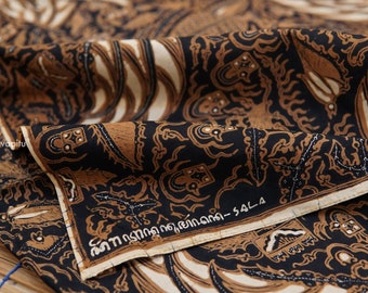 040: Batik extraordinario con escritura javanesa antigua, Kain panjang, Indonesia, principios del siglo 20 / • Batik vintage • Antigüedad • Batik dibujado a mano •