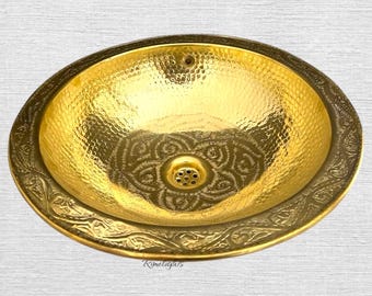 Brass drop in sink , hammered brass washbasin , handmade sink
