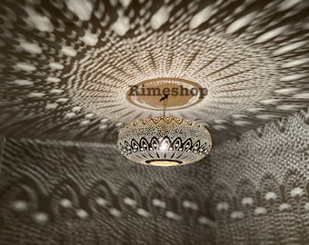 Pendant Light , Moroccan Decorative Ceiling Light Fixtures , Open bottom lampshade , Engraved Brass lights , Pendant Lighting