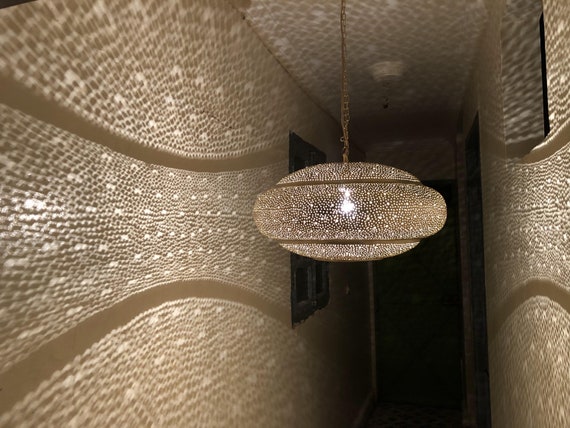 Open bottom lamp , handmade Brass lampshade , Moroccan Handcrafted lamp