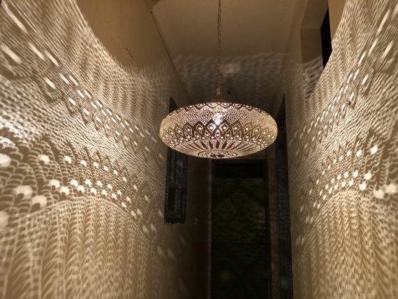 Close bottom lamp , handmade Brass lampshade , Moroccan Handcrafted lamp