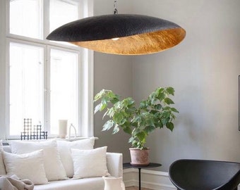 Lámpara colgante marroquí de hoja de latón hecha a mano: estilo árabe negro y dorado