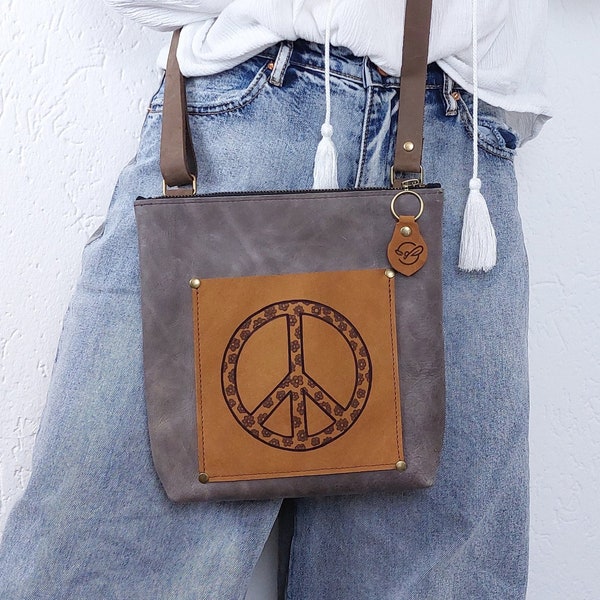 Peace Sign Leather Shoulderbag