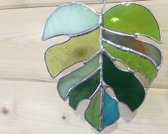 Green mini Stained Glass monstera leaf