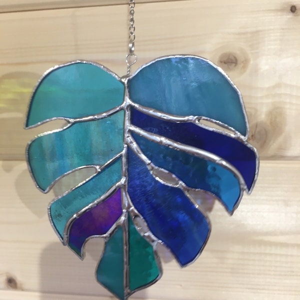 Blue mini Stained Glass monstera leaf