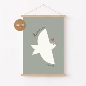 Affiche de naissance / affiche enfant / affiche prénom / affiche enfant vintage / décoration enfant / oiseau