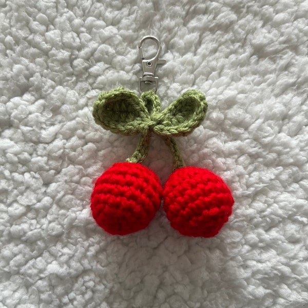 Cherry Charm Keychain | Crochet Bag Accessory Charms | Red Cherry Keychain | Berry Crochet Charms | Handbag Decor | Cherry Plushie Crochet
