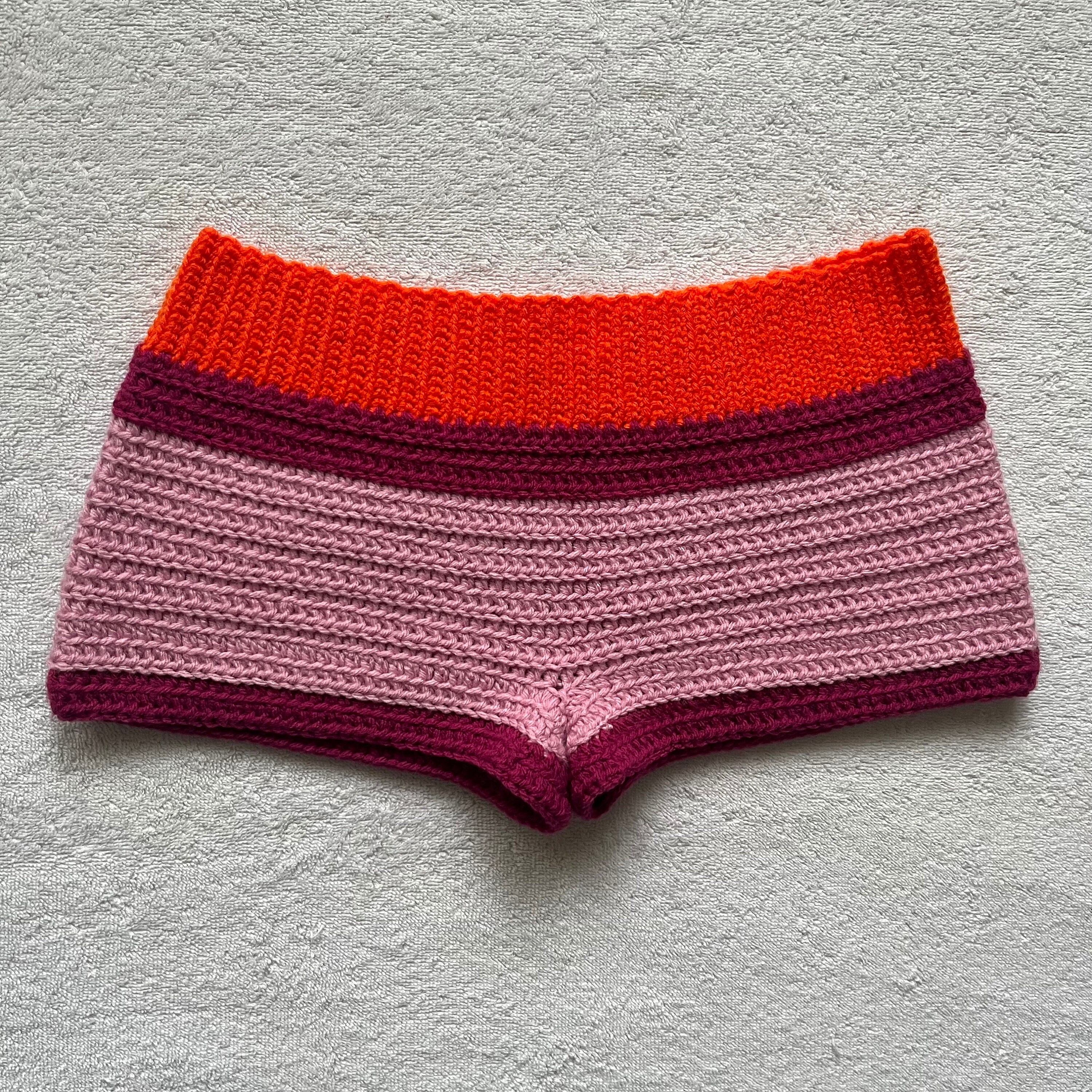 Crochet Mini Shorts Orange & Pink w/Magenta Stripe | Beach Outfit Mini Shorts | Summer Shorts | Y2K Mini Shorts |  Low Waisted | Pajama set