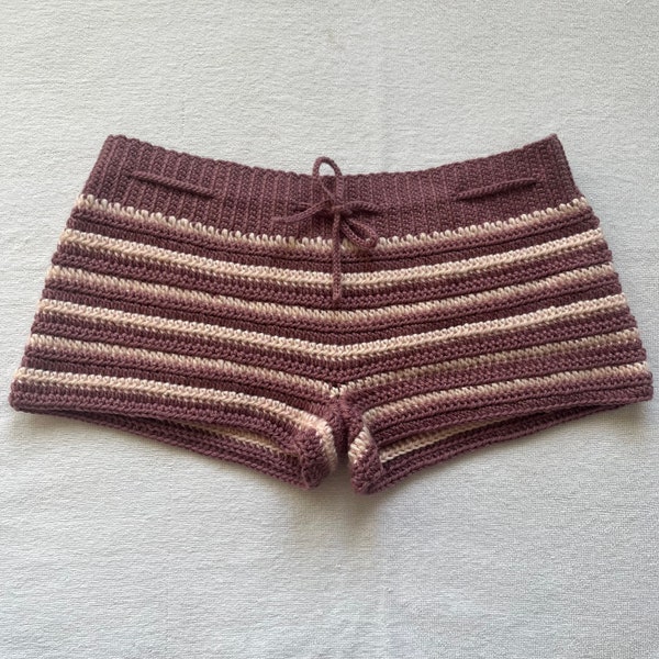 Crochet Mini Shorts Purple & Pink Striped | Beach Outfit Mini Shorts | Summer Shorts | Y2K Mini Shorts | Low Waisted | Pajama Shorts