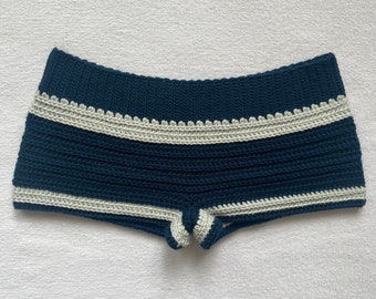 Dark Blue & Silver Striped Crochet Mini Shorts | Beach Outfit Mini Shorts | Summer Shorts | Y2K Mini Shorts | Low Waisted Pajamas | Handmade