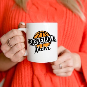 Coffee Mug | &quot;Basketball Mom&quot; | 15 oz White | Right-Handed Mug | Left-Handed Mug | For Mom Gift | Sports Mom Present