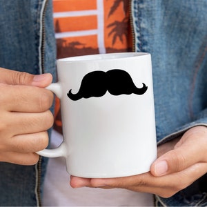 Mug-stache Mustache Coffee Mug | &quot;Walrus Mustache&quot; | 15 oz White | Right-Handed Mug | Left-Handed Mug | Funny Joke Birthday Present