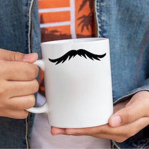 Mug-stache Mustache Coffee Mug | &quot;The Rockstar Mustache&quot; | 15 oz White | Right-Handed Mug | Left-Handed Mug | Funny Joke Birthday Present