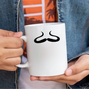 Mug-stache Mustache Coffee Mug | &quot;Dali Mustache&quot; | 15 oz White | Right-Handed Mug | Left-Handed Mug | Funny Joke Birthday Present