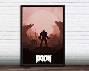 Minimalist Video Game Poster - Doom, Art Print, Gamer gift, Gift for him, Gift for her