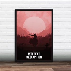 Minimalist Video Game Poster - Red Dead, Art Print, Gamer gift, Gift for him, Gift for her