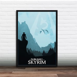 Minimalistisches Videospiel Poster - Skyrim, Kunstdruck, Gamer Geschenk, Geschenk für Ihn, Geschenk für Sie