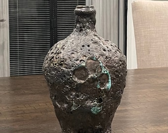Handmade Ceramic Antique Vase, Unique Vietnamese Pottery (10 Inches)