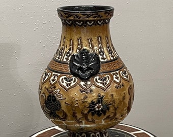 Handmade Antique Glazed Ceramic Vase, Vietnamese Pottery (11 Inches)