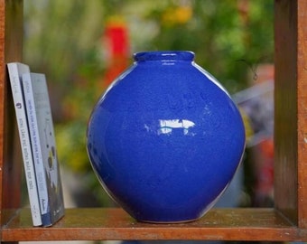 Handmade Blue Glaze Ceramic Vase, Vietnamese Pottery