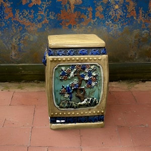Edition 2/2 1980s Four seasons on four sides stool handmade beautiful decor item