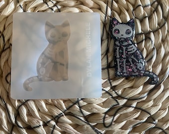 Mold only | Skeleton Cat Silicone Mold | Badge Reel | DIY Resin Mold | Radiology Tech | Radiologist | Halloween