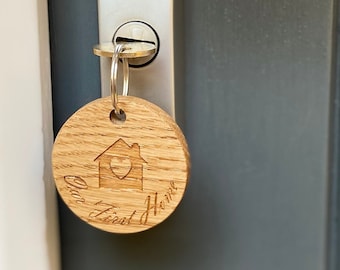 Oak First Home Keyring | Engraved Gift For First House | First Time Buyer | Handmade Keyring | Bespoke Oak Keyring | Housewarming Gift