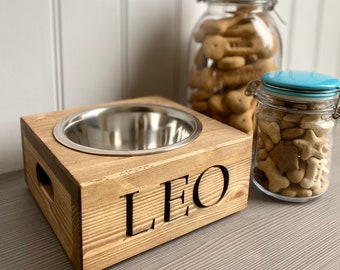 Personalised Pine Dog Bowl Feeder | Handmade Water Bowl | Bespoke Single Bowl Feeder | Personalised Single Dog Bowl | Handmade Pet Product
