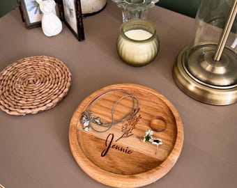 Personalised Solid Oak Round Trinket Tray | Personalised Wooden Gift | Engraved Organisation Tray | Handmade Tray | Bespoke Trinket Dish