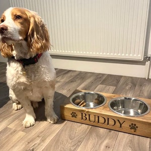 Large Personalised Pine Dog Bowl Feeder Wooden Dog Bowl Feeder Handmade Dog Bowl Feeder Bespoke Engraved Dog Bowl image 2