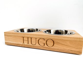 Solid Oak Personalised Dog Bowl Feeder | Engraved Oak Dog Bowl | Handmade Dog Bowl | Bespoke Pet Products