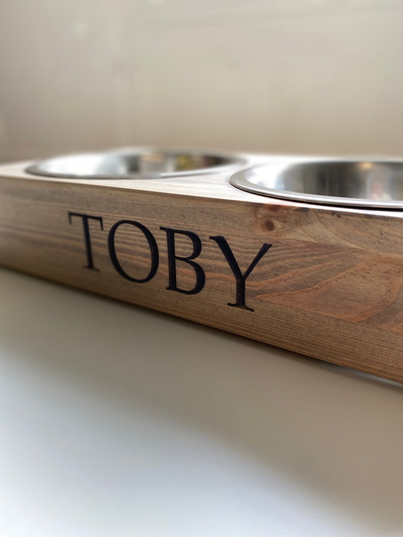 Large Personalised Pine Dog Bowl Feeder Wooden Dog Bowl Feeder Handmade Dog Bowl Feeder Bespoke Engraved Dog Bowl image 4