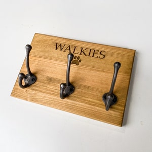 Personalised/Walkies Dog Lead Triple Hook | Three Hook Lead Holder | Pine Dog Lead Hook | Handmade Triple Wooden Hook | Bespoke Lead Hook