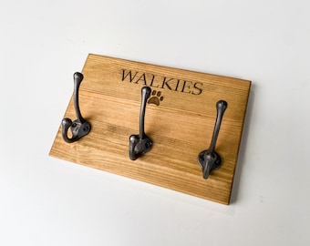 Personalised/Walkies Dog Lead Triple Hook | Three Hook Lead Holder | Pine Dog Lead Hook | Handmade Triple Wooden Hook | Bespoke Lead Hook