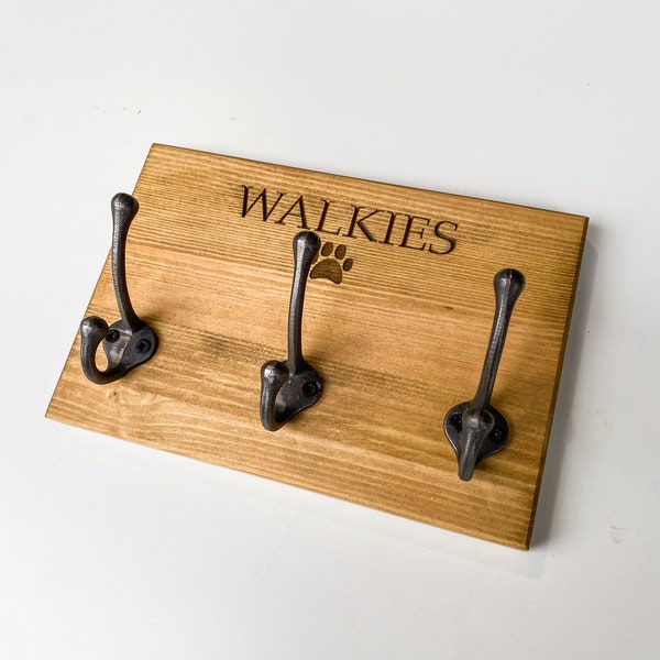 Personalised/Walkies Dog Lead Triple Hook | Three Hook Lead Holder | Pine Dog Lead Hook | Handmade Triple Wooden Hook | Bespoke Lead Hook