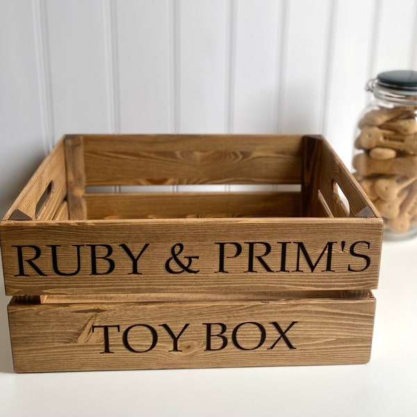 Personalised Pine Dog Toy Box | Pet Toy Box | Pet Storage Crate | Handmade Pet Products | Toy Organiser | Bespoke Gift