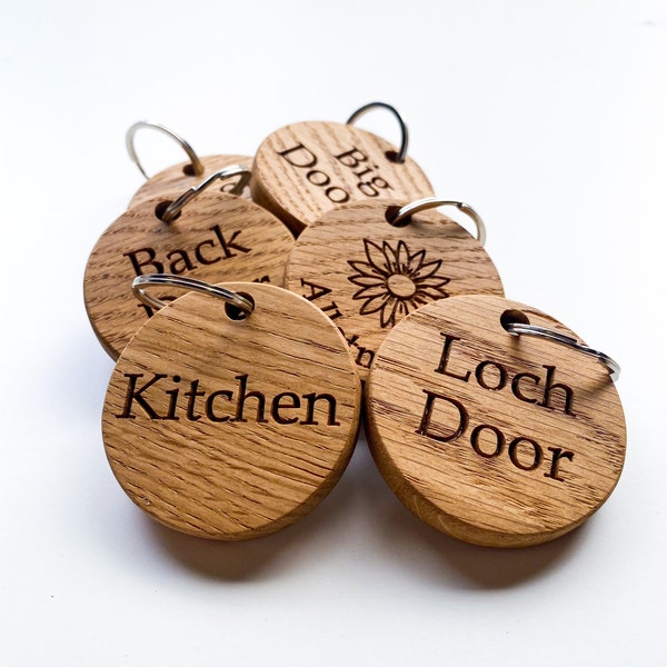 Oak Personalised Keyring | Engraved Gift For New Home | First Home | Handmade Keyring | Bespoke Oak Keyring