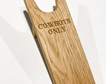 COWBOYS ONLY | Western Style Oak Boot Jack | Personalised Oak Boot Jack | Handmade Oak Boot Pull | Bespoke Gift | Country Style