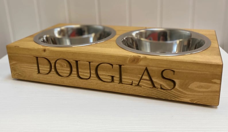 Large Personalised Pine Dog Bowl Feeder Wooden Dog Bowl Feeder Handmade Dog Bowl Feeder Bespoke Engraved Dog Bowl image 8