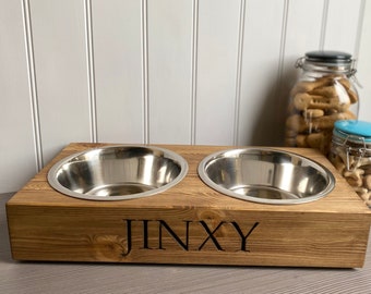 Large Personalised Pine Dog Bowl Feeder | Wooden Dog Bowl Feeder | Handmade Dog Bowl Feeder | Bespoke Engraved Dog Bowl