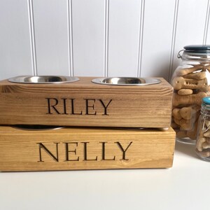 Personalised Pine Dog bowl Standard Feeder | Engraved Dog Feeding Station | Handmade Pet Feeding Station | Bespoke Water Bowl image 8