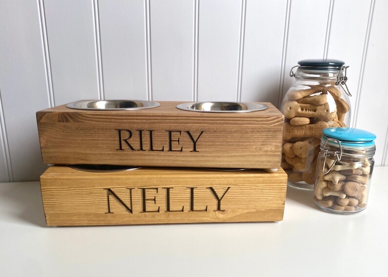 Personalised Pine Dog bowl Standard Feeder | Engraved Dog Feeding Station | Handmade Pet Feeding Station | Bespoke Water Bowl image 8