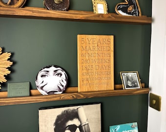 5 Year Anniversary Plaque | Solid Oak Anniversary Plaque | Five Year Wood Anniversary | Wall Hanging Engraved Plaque