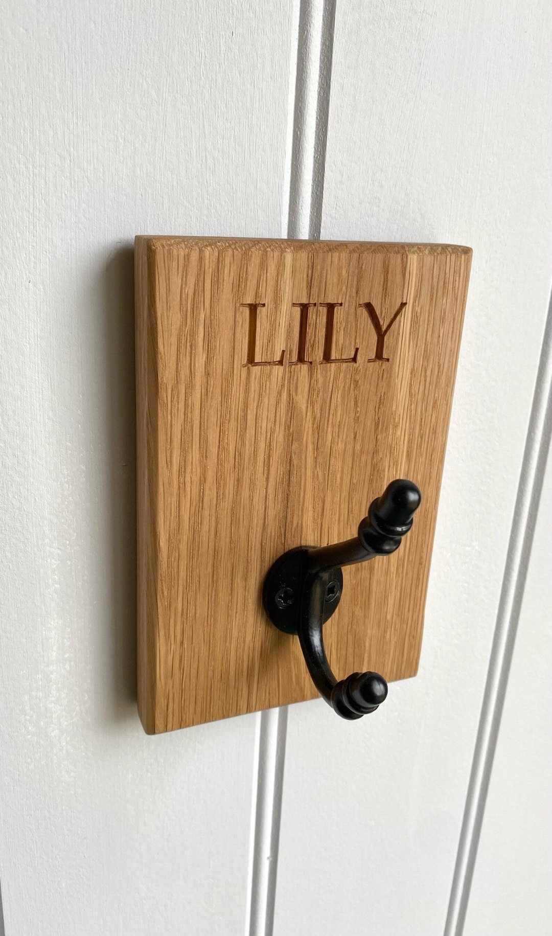 Personalised Oak Childrens Coat Hook Wooden Coat Hook Engraved Coat