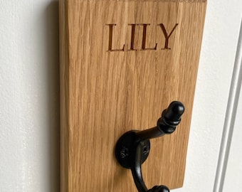 Personalised Oak Children’s Coat hook | Wooden Coat Hook | Engraved Coat Hanger | Handmade Children's Coat Hook | Bespoke Gift