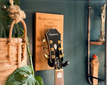 Solid Oak Guitar Holder | Personalised Oak Guitar Holder | Oak Wall Hanging Guitar Stand | Gift for Music Lovers
