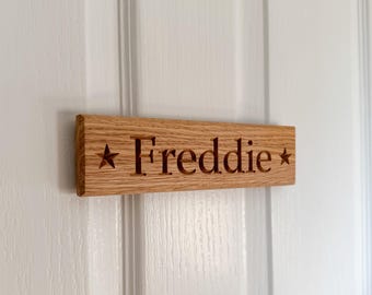 Solid Oak Bedroom Door Name Plaque | Children’s Oak Name Plaque | Bedroom Door Name Sign