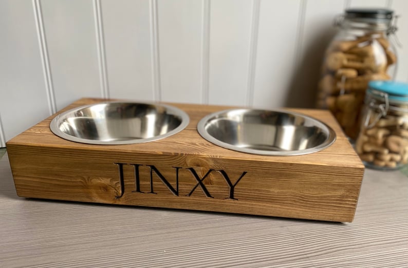 Large Personalised Pine Dog Bowl Feeder Wooden Dog Bowl Feeder Handmade Dog Bowl Feeder Bespoke Engraved Dog Bowl image 7