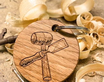 Personalised Carpenters Keyring | Solid Oak Engraved Gift For Woodworker | Handmade Keyring | Bespoke Oak Joiners Keyring | Handyman Gift