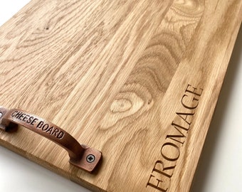 Personalised Oak Cheeseboard | Engraved Cheeseboard | Bespoke Oak Cheeseboard | Handmade Cheeseboard With Handles